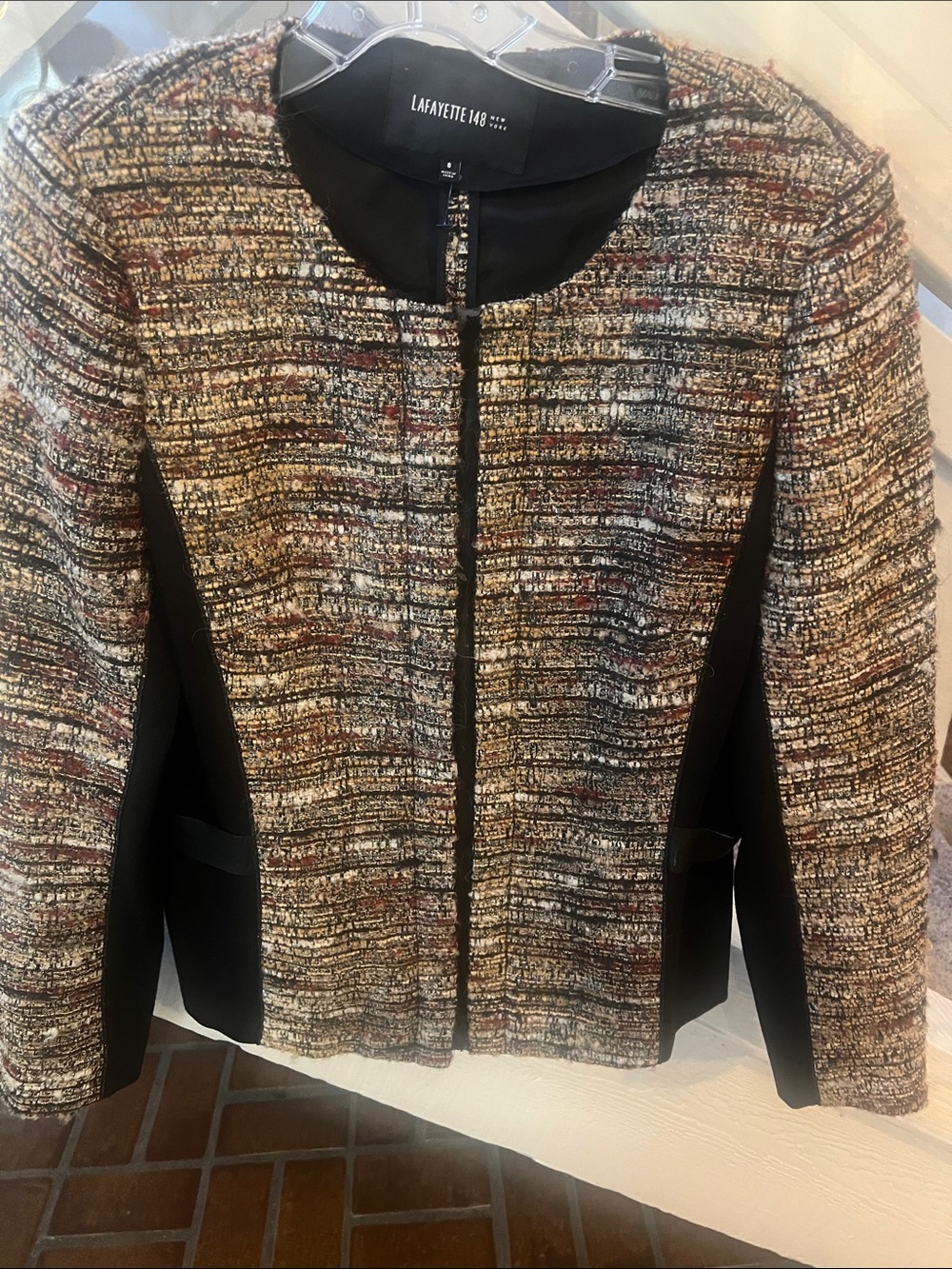 Lafayette 148 New York Multicolor Tweed Zip-Front Jacket with Black Panels